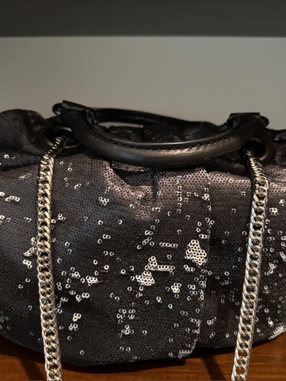 orYANY Black Sequin Chain-Handle Shoulder Bag